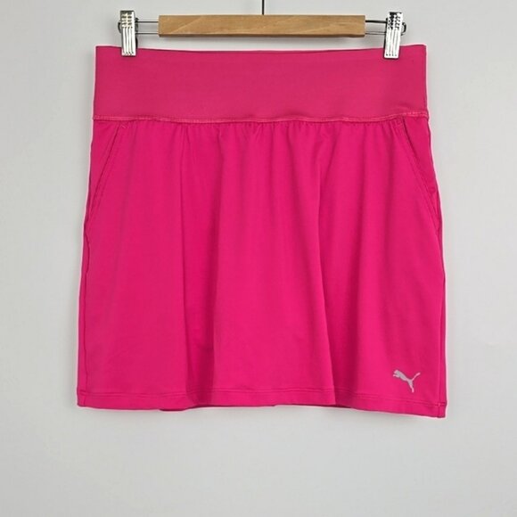 PUMA Women's Activewear Solid Knit Hot Pink Skort Skirt Pockets Flowy Size Large - Picture 1 of 16